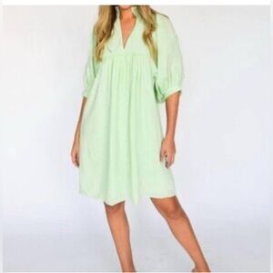Never A Wallflower High Neck Mini Dress in Mint Green Swiss Dot. Size S